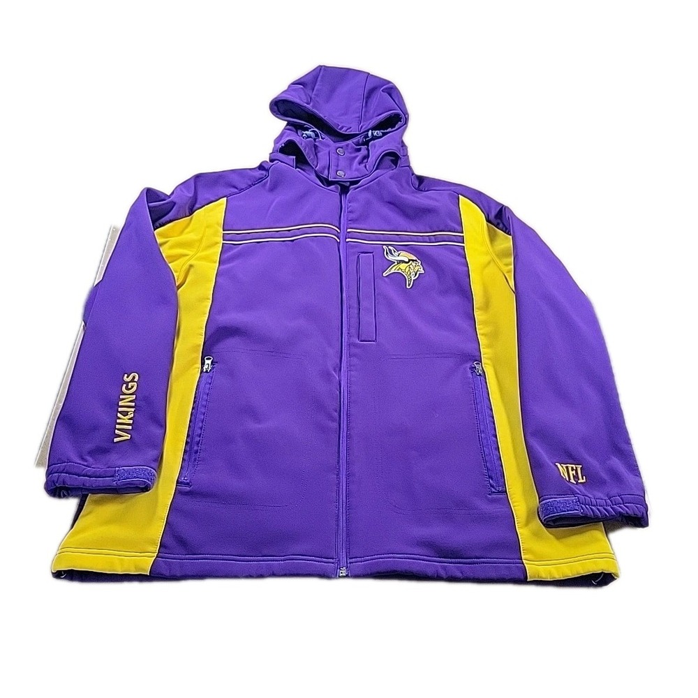 Minnesota Vikings NFL Full Zip Jacket Men's L Purple Embroidered GIII HOODED EUC
